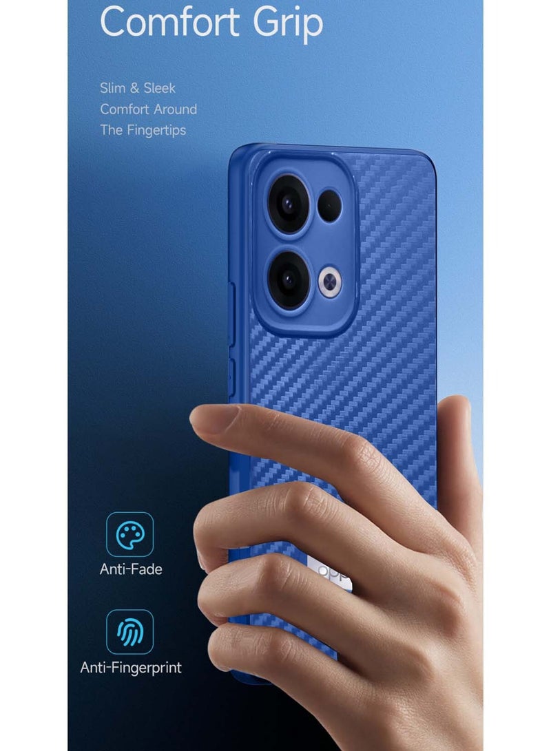 Wtech Oppo Reno13 5G 2024 Liquid Silicone Carbon Fiber Texture Case Cover - Navy Blue - Image 2