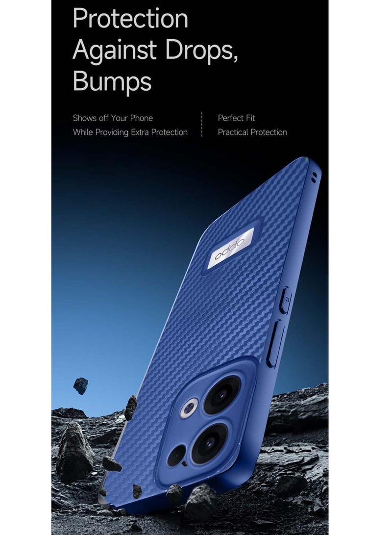 Wtech Oppo Reno13 5G 2024 Liquid Silicone Carbon Fiber Texture Case Cover - Navy Blue - Image 3