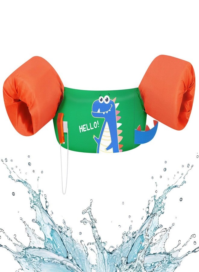 HeySplash Kids Swimming Vest, Toddler Floaties Fit 22-44 Lbs, Puddle Kids Jumper with Adjustable Strap, Swim Jacket Water Wing Baby Arm Floats,Sea Beach Swim Aid for 1-6 Years, Green Orange Dinosaur - Image 1