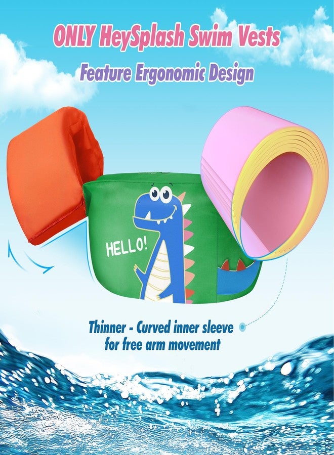 HeySplash Kids Swimming Vest, Toddler Floaties Fit 22-44 Lbs, Puddle Kids Jumper with Adjustable Strap, Swim Jacket Water Wing Baby Arm Floats,Sea Beach Swim Aid for 1-6 Years, Green Orange Dinosaur - Image 2