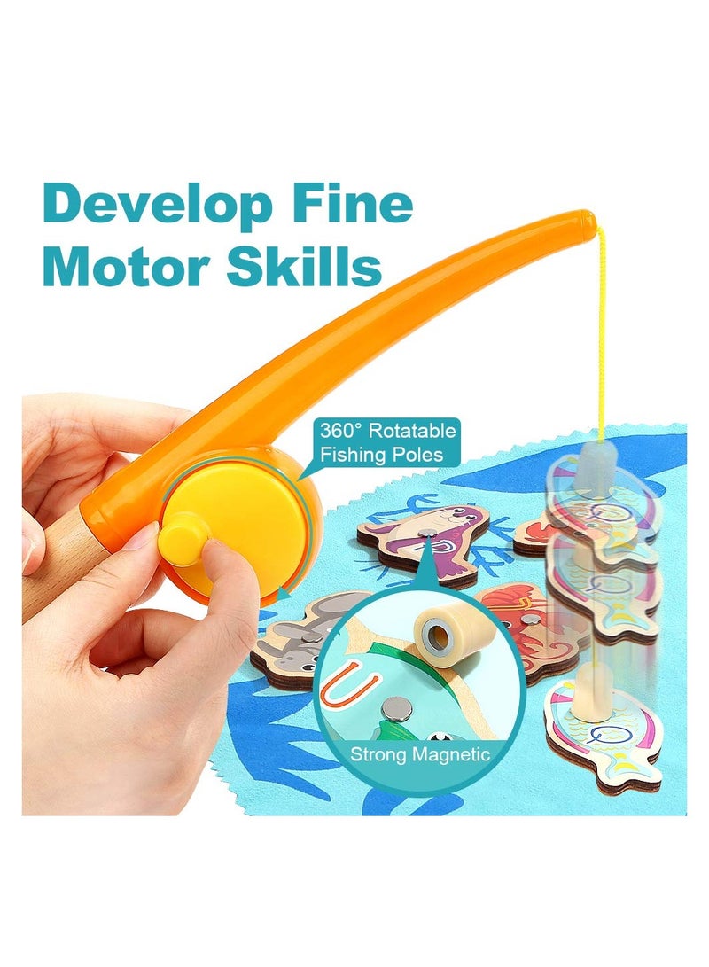 Zikra Montessori Fishing Game, Toddler Magnetic Toys Wooden Fishing Toys Learning Fishing Toy Preschool Fishing Activity Child Fishing Toy Preschool Montessori Game Wooden Toys for 2-8 Years Old Girls Boys - Image 4
