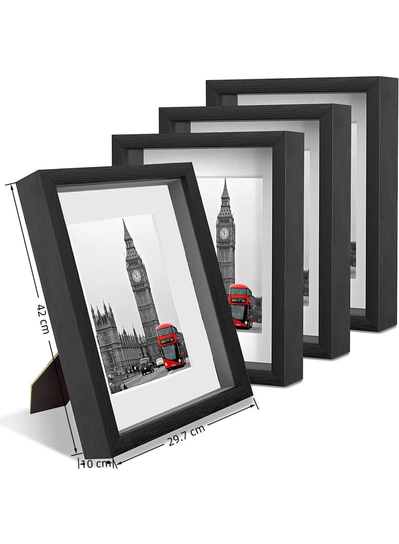 إطار صندوق الظل 29.7 × 42 باللون الأسود مع ظهر من الكتان الناعم - خشب مركب مع زجاج مصقول للجدار وسطح الطاولة - Image 2