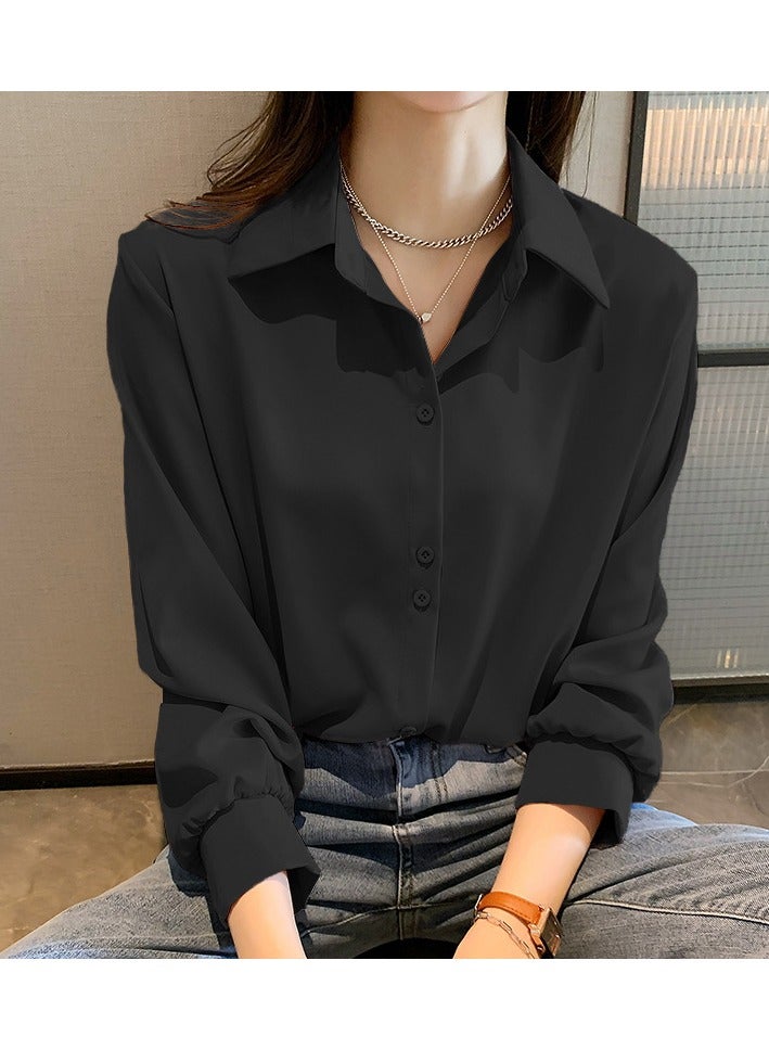 Shougu New Temperament Solid Color Shirt Women's Long Sleeved Shirt 