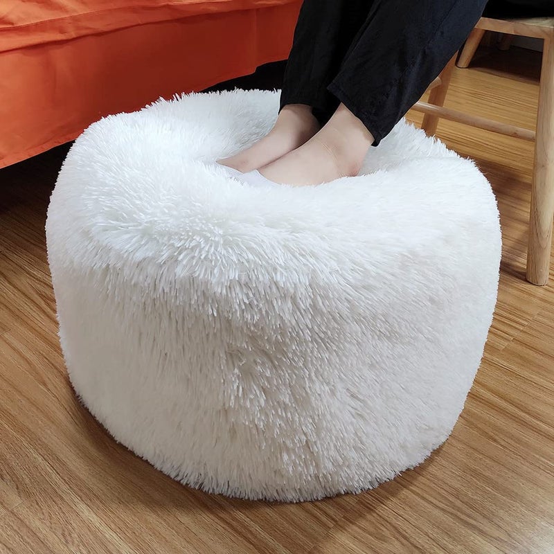Asuprui Asuprui Ottoman Pouf Unstuffed Ottoman Foot Rest 20x12 Inches Floor Pouf Round Floor Bean Bag Chair No Filler Foot Rest with Storage for Living Room Bedroom Office White Cover ONLY 