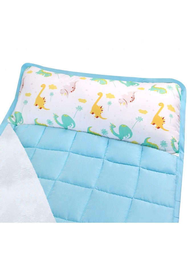 Moonsea Moonsea Nap Mat for Toddlers Dinosaur with Pillow and Fleece Minky Blanket, Lightweight Perfect for Kids Preschool, Daycare, Travel Sleeping Bag Boys Girls, 21" x 50" Fit on a Standard Cot  - Image 1