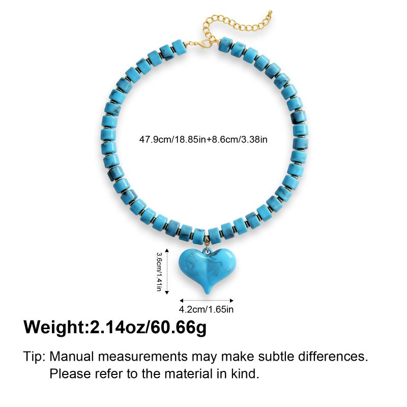YUJIE Chunky Heart Necklace for Women - Boho Colorful Acrylic Resin Beaded Pendant Necklace with Gold Spacers, Trendy Y2K Statement Choker for Summer Beach Vacation(blue) - Image 5