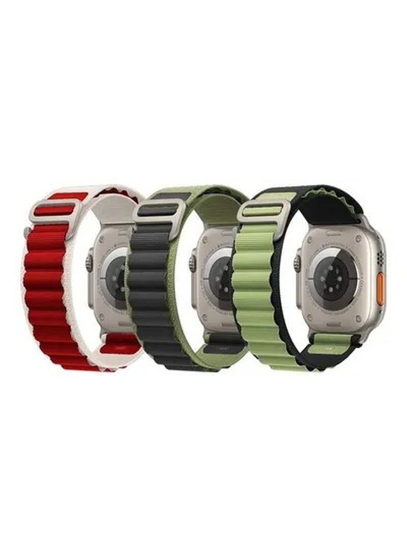 Rabos - 3Pack for Apple Watch Alpine Loop Band 49mm/45mm/44mm Nylon Woven Sport Strap Compatible with iWatch Series 8/Ultra/7/SE/6/5/4/3/2/1 Red, White /Green, Black/Black, Green - Image 1