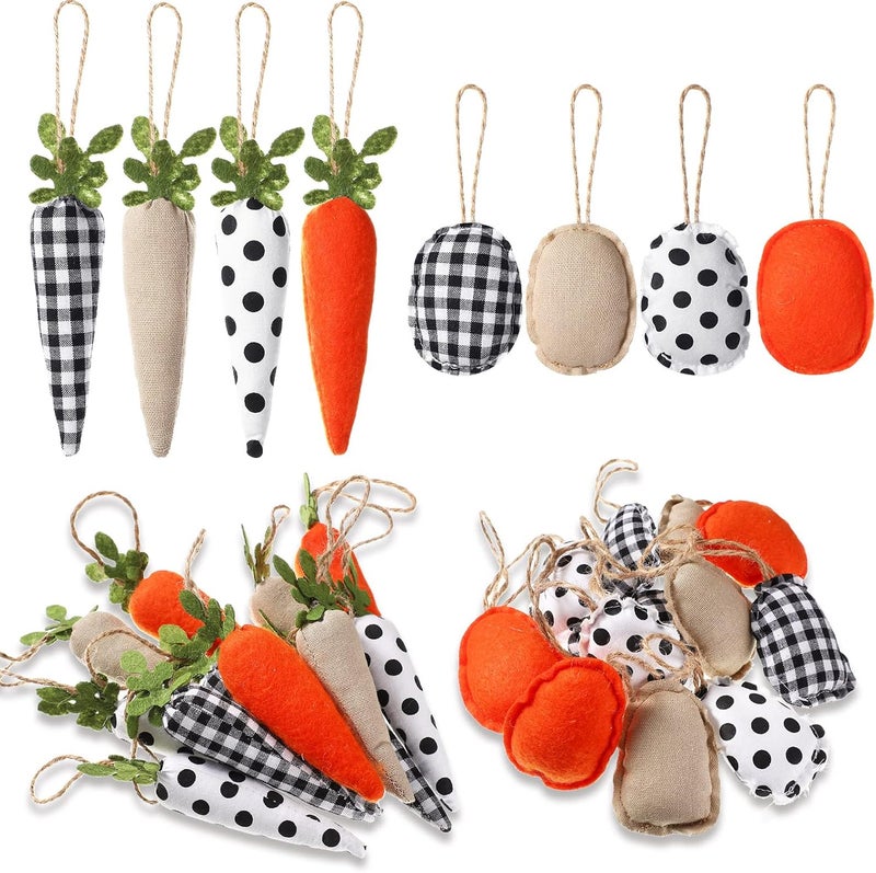 Boyiee 24 Pieces Farmhouse Easter Decor Easter Ornaments for Small Tree Rustic Carrots Eggs Ornaments Fabric Mini Carrots Eggs Seasonal Spring Vintage Holy Week Basket Tiered Tray Decorations - Image 1