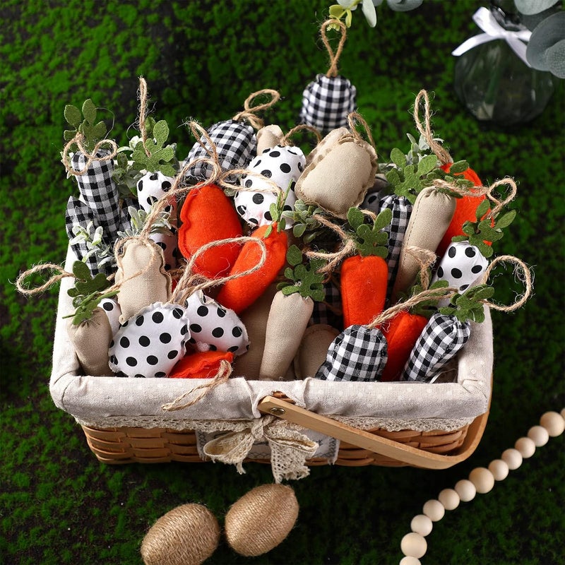Boyiee 24 Pieces Farmhouse Easter Decor Easter Ornaments for Small Tree Rustic Carrots Eggs Ornaments Fabric Mini Carrots Eggs Seasonal Spring Vintage Holy Week Basket Tiered Tray Decorations - Image 5