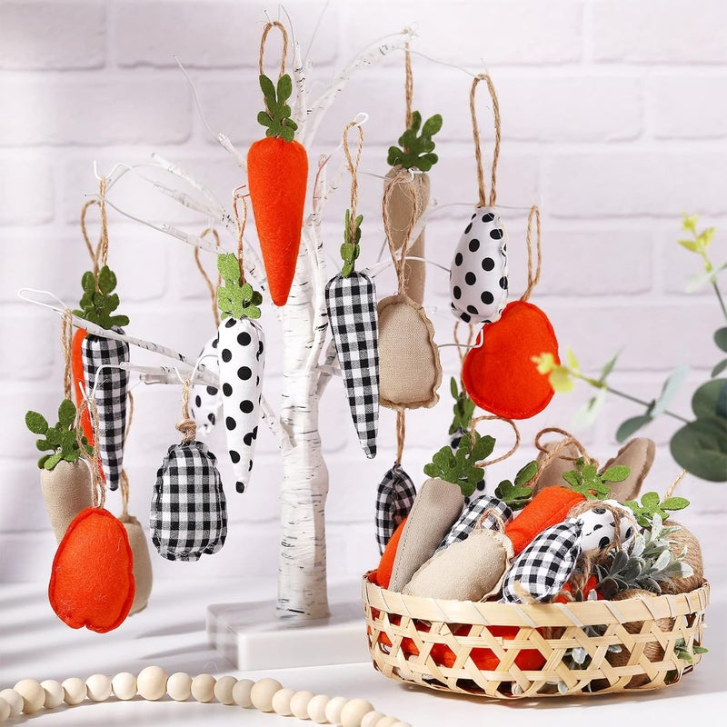 Boyiee 24 Pieces Farmhouse Easter Decor Easter Ornaments for Small Tree Rustic Carrots Eggs Ornaments Fabric Mini Carrots Eggs Seasonal Spring Vintage Holy Week Basket Tiered Tray Decorations - Image 3