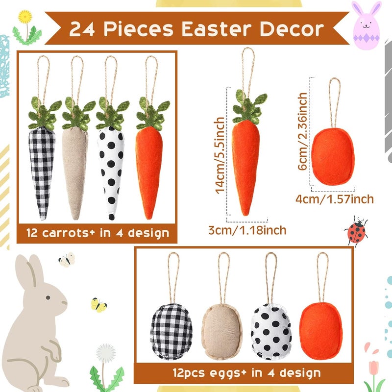 Boyiee 24 Pieces Farmhouse Easter Decor Easter Ornaments for Small Tree Rustic Carrots Eggs Ornaments Fabric Mini Carrots Eggs Seasonal Spring Vintage Holy Week Basket Tiered Tray Decorations - Image 2