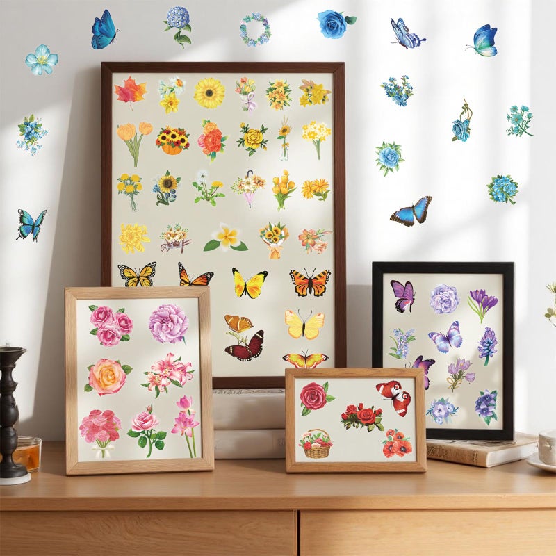 YAMIOW 200Pcs Transparent Flower Butterfly Stickers, Aesthetic Nature Floral Decals for Girls Kids Teens Adults, Waterproof Sticker for Water Bottle Scrapbooking Laptop DIY Card Letters Party Supplies - Image 5