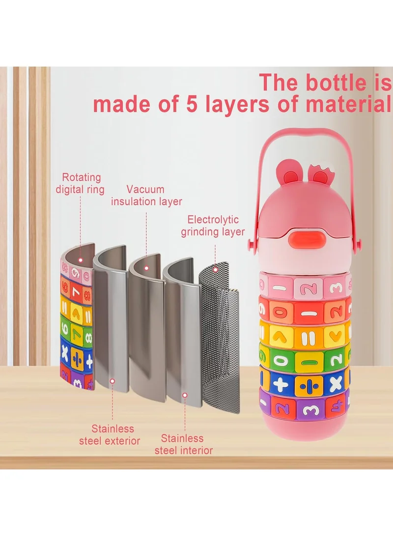 Mobcos Mobcos Kids Math's Learning Water Bottle - Stainless Steel, Vacuum Insulated, Leak Proof with Straw &amp; Strap, BPA Free and Portable 430ml (Pink)