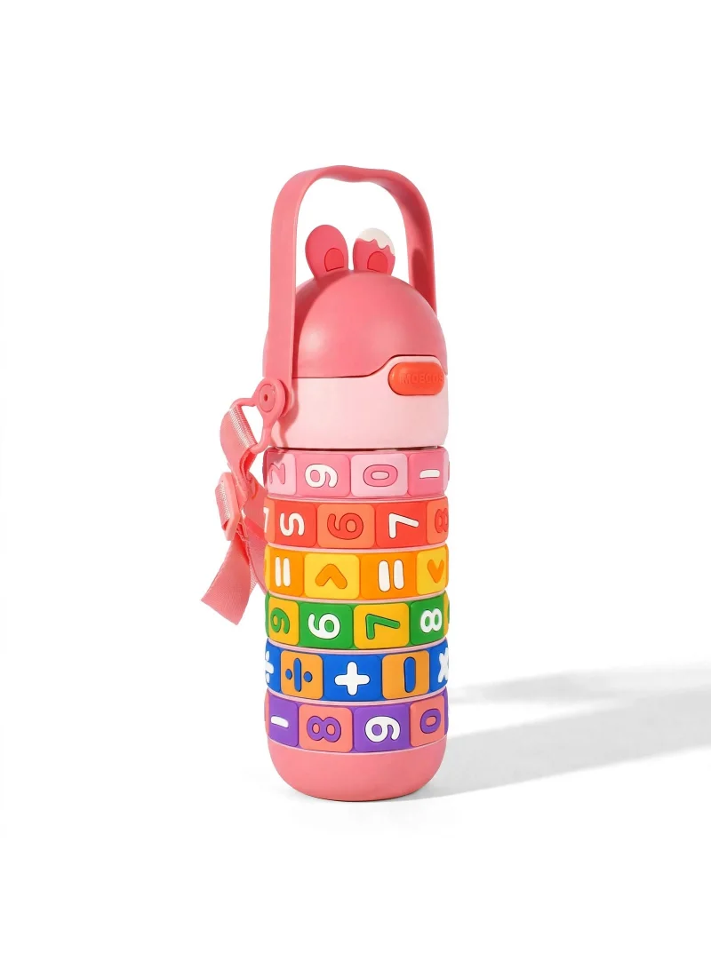 Mobcos Mobcos Kids Math's Learning Water Bottle - Stainless Steel, Vacuum Insulated, Leak Proof with Straw &amp; Strap, BPA Free and Portable 430ml (Pink)