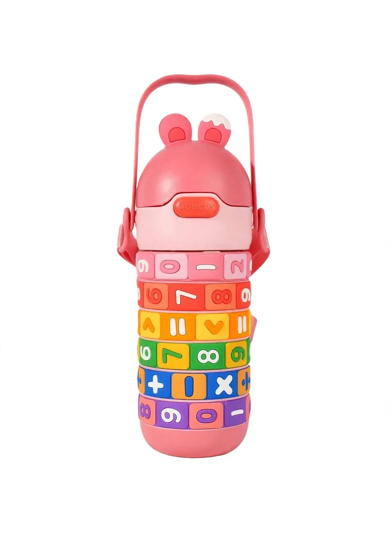 Mobcos Mobcos Kids Math's Learning Water Bottle - Stainless Steel, Vacuum Insulated, Leak Proof with Straw &amp; Strap, BPA Free and Portable 430ml (Pink)