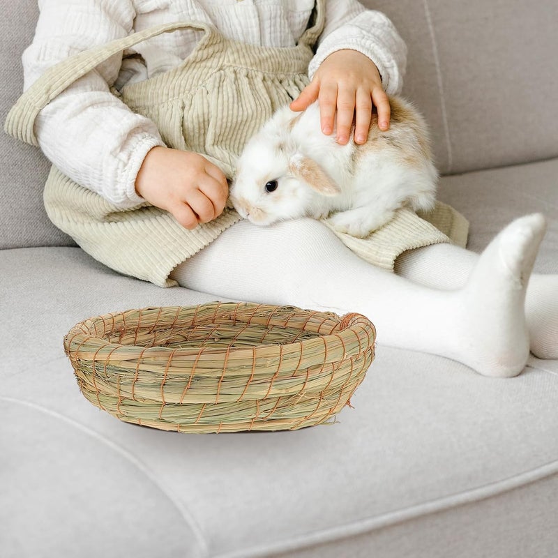 2pcs Small Animal Nest Woven Straw Mat Bedding Natural Straw Base Hamster Rat Chinchilla Pet Cage Sleep Mat for Guinea Pig and Rabbit - Image 5