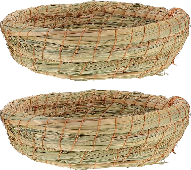 2pcs Small Animal Nest Woven Straw Mat Bedding Natural Straw Base Hamster Rat Chinchilla Pet Cage Sleep Mat for Guinea Pig and Rabbit - Image 1