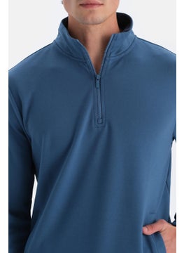 dagi Blue Men's Stand Collar Half Zipper Sweatshirt  - Image 5
