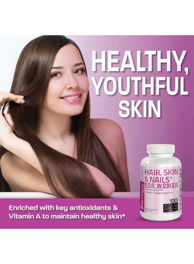 Bronson Hair, Skin & Nails with Biotin Extra Strength Vitamin Supplement for Women, 100 Capsules - Image 4