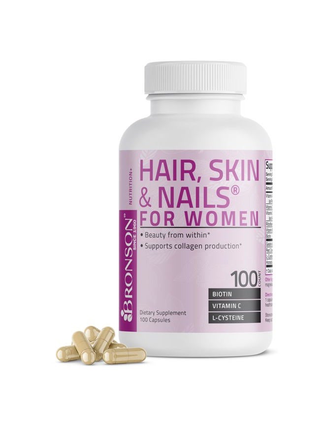 Bronson Hair, Skin & Nails with Biotin Extra Strength Vitamin Supplement for Women, 100 Capsules - Image 5