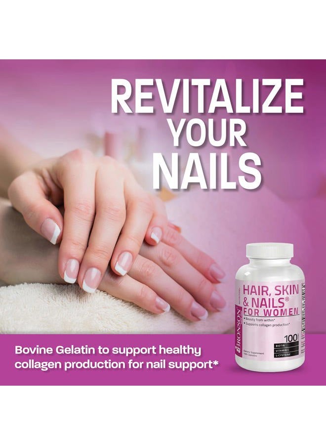 Bronson Hair, Skin & Nails with Biotin Extra Strength Vitamin Supplement for Women, 100 Capsules - Image 3
