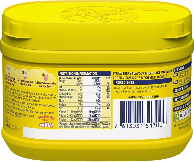 Nestle Nesquik Milk Shake Mix Strawberry Flavour 300g - Image 3