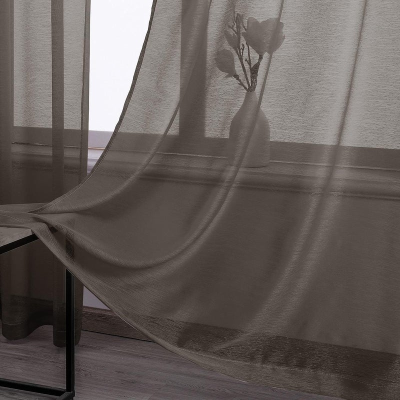DONREN Sheer Window Curtains 72 inches Long, Silver Grommet Light Filtering Window Drapes for Living Room(Chocolate Brown 2 Pieces) - Image 3