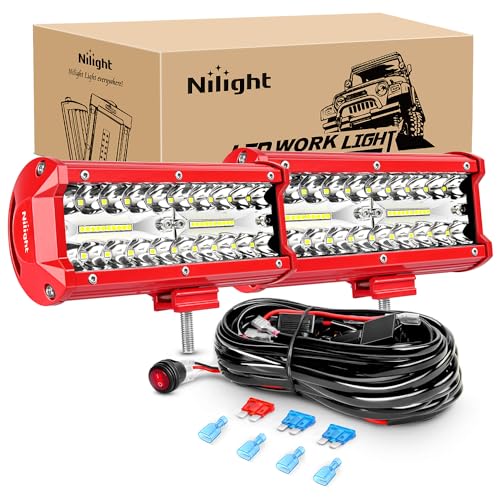 Nilight LED Light Bar 2PCS 6.5 Inch Triple Row Spot Flood Combo Lights w/Wiring Kit for Fog Light Driving Light Work Light on Off-Road Truck SUV ATV UTV - Image 1