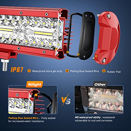 Nilight LED Light Bar 2PCS 6.5 Inch Triple Row Spot Flood Combo Lights w/Wiring Kit for Fog Light Driving Light Work Light on Off-Road Truck SUV ATV UTV - Image 4