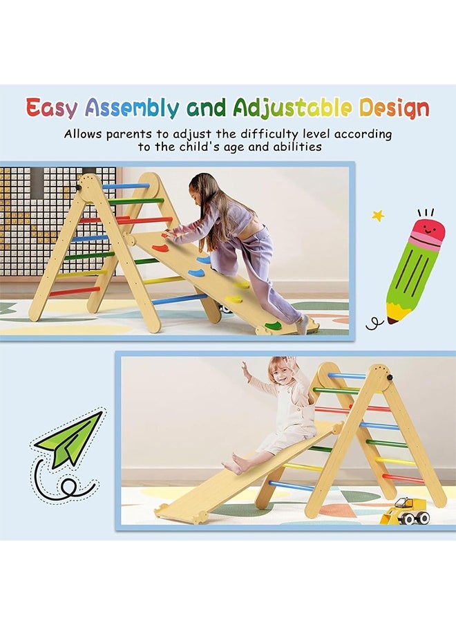 Baby Climbing Toys Indoor Playground 5-in-1 Rainbow Pikler Triangle Set 3Pcs Wooden Rainbow Montessori Climbing Set for 3+ Years Old Baby Suitable for Park Indoor Outoor Home (4 color)