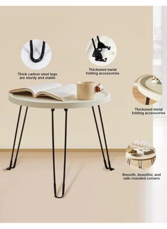 Generic Small Round Folding End Table, Movable Coffee Table with 3 Legs, Simple Modern Unit Table， Nightstand End Table for Small Spaces, Bedroom, Living Room, Modern Bedside Table, Side Table for Small Spaces (Color : White)  - Image 2