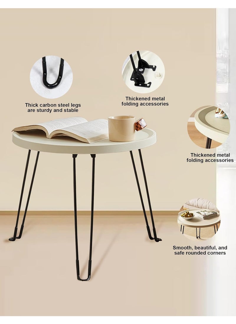Generic - Small Round Folding End Table, Movable Coffee Table with 3 Legs, Simple Modern Unit Table， Nightstand End Table for Small Spaces, Bedroom, Living Room, Modern Bedside Table, Side Table for Small Spaces (Color : White) - Image 1