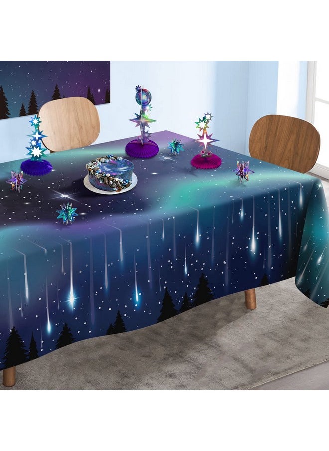 Decor365 - 9X5Ft Galaxy Aurora Shooting Star Partytablecloths Starry Night Tablecovers Twinkle Star Celestial Outer Space Celestial Meteor Theme Decoration For Birthday Wedding Baby Shower Party Supplies - Image 1