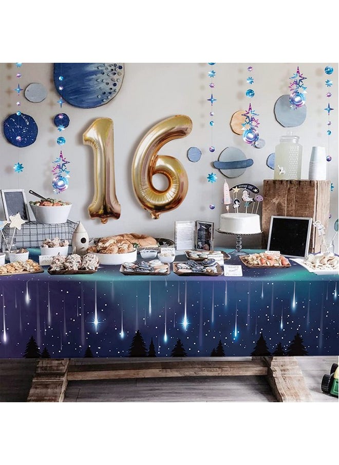 Decor365 - 9X5Ft Galaxy Aurora Shooting Star Partytablecloths Starry Night Tablecovers Twinkle Star Celestial Outer Space Celestial Meteor Theme Decoration For Birthday Wedding Baby Shower Party Supplies - Image 1