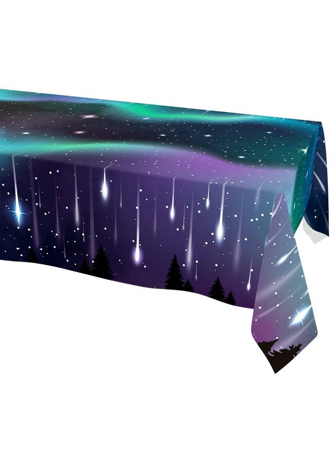 Decor365 - 9X5Ft Galaxy Aurora Shooting Star Partytablecloths Starry Night Tablecovers Twinkle Star Celestial Outer Space Celestial Meteor Theme Decoration For Birthday Wedding Baby Shower Party Supplies - Image 1