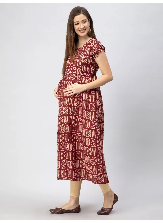 CEE 18 Women's Cotton Rayon A-Line Maternity Feeding Kurti with Zippers