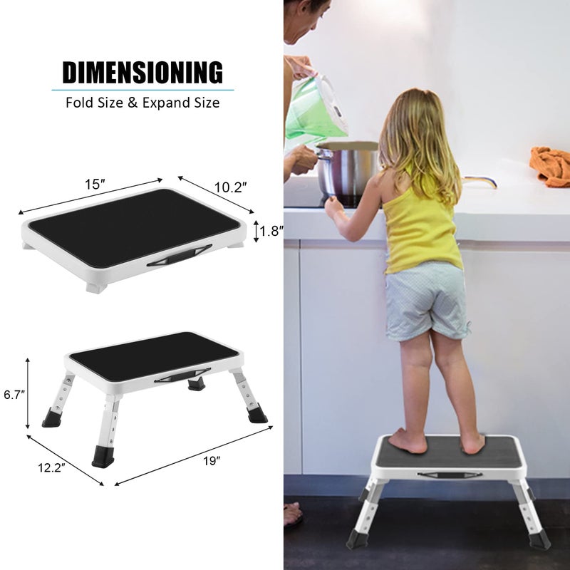Jocauto Folding Step Stool, Height-Adjustable Step Stool with Non-Slip Platform, Step Ladder for Adults or Kids in Kitchen, Home, 330 Lbs Capacity - Image 5