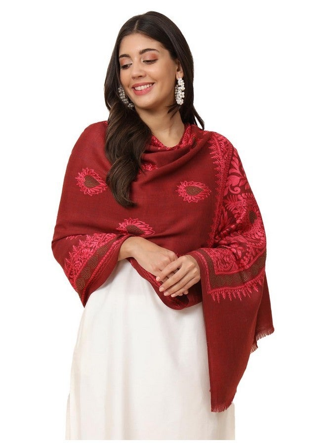 Pashmoda Women Nagma Pure Wool Embroidered Stole (Size 71X203 CM) - Image 1