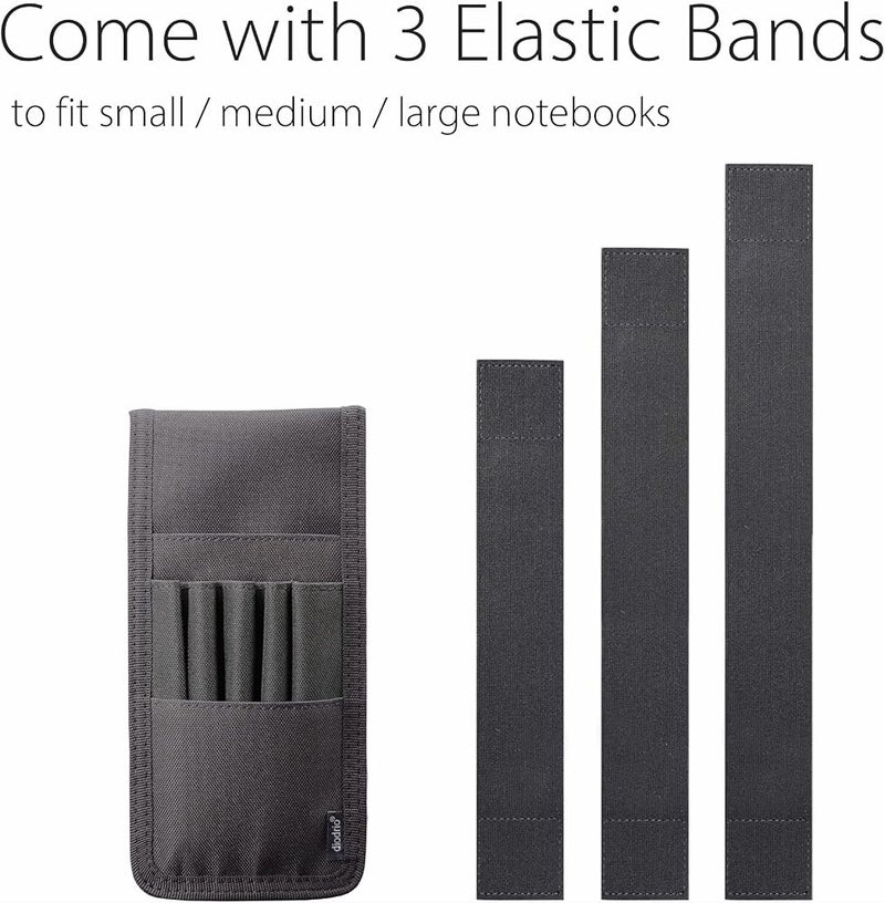 diodrio Pen Holder, Pencil Holder, Pen Sleeve Case for Hard Cover Journals, Notebooks, Books, Binders, Hold Multi Pens Pencils Rulers Durable Fabrics, Detachable, Elastic Band. Black. - Image 2