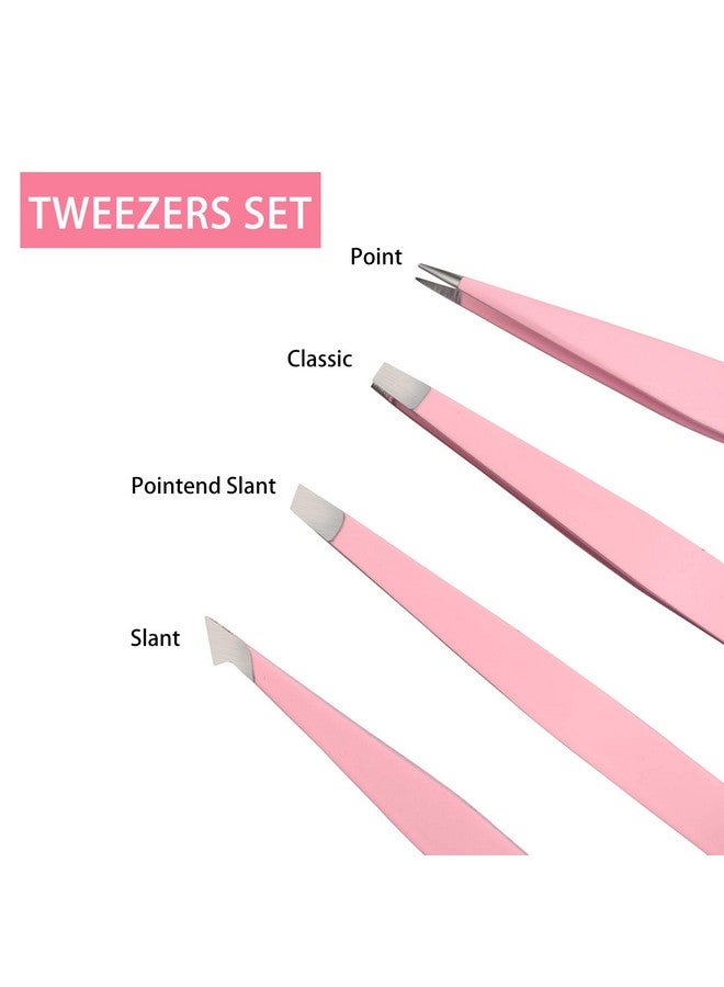 Tirdkid Irdkid Tweezers Set 4Piece Professional Stainless Steel Tweezers Precision Tweezers For Eyebrows Facial Hair Ingrown Hair Splinter Blackhead And Tick Remover (Pink) - Image 4