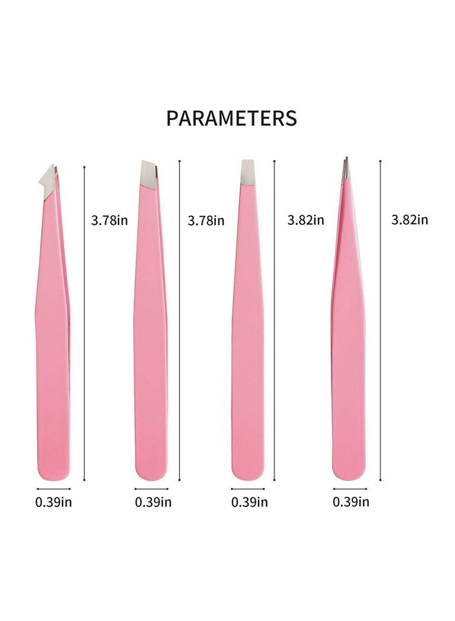 Tirdkid Irdkid Tweezers Set 4Piece Professional Stainless Steel Tweezers Precision Tweezers For Eyebrows Facial Hair Ingrown Hair Splinter Blackhead And Tick Remover (Pink) - Image 3