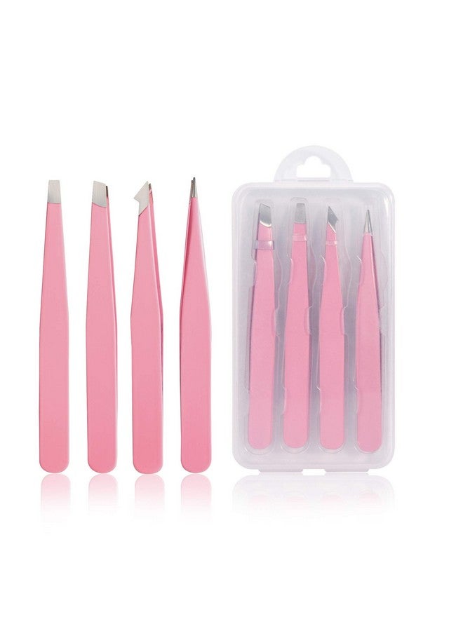 Tirdkid Irdkid Tweezers Set 4Piece Professional Stainless Steel Tweezers Precision Tweezers For Eyebrows Facial Hair Ingrown Hair Splinter Blackhead And Tick Remover (Pink) - Image 2