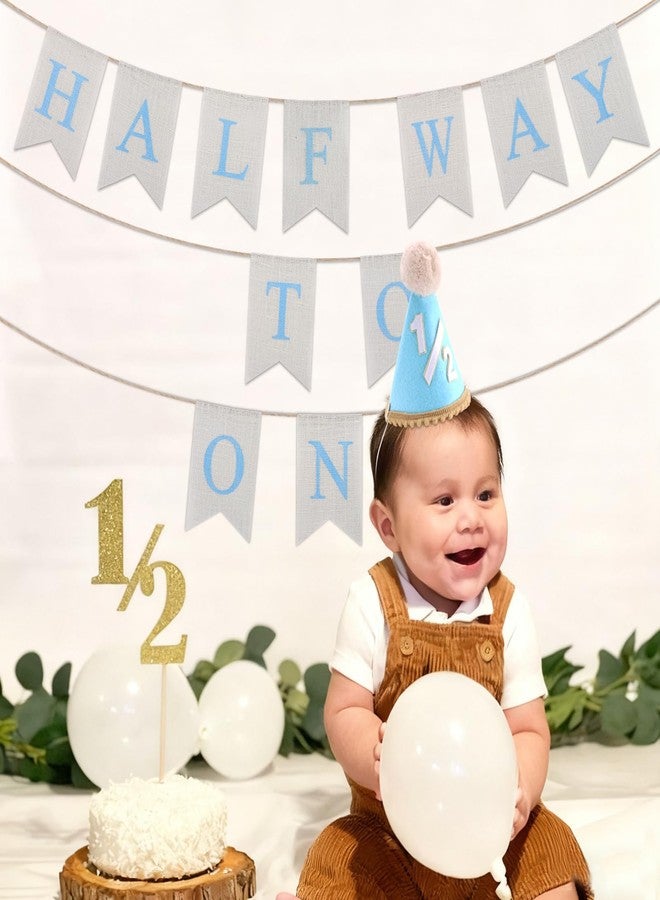 CUBACO 1/2 Birthday boy Girl Banner, half birthday decorations party hats 6 months Banner Decorations Outfit Half Way to One baby boy for Blue Themed Baby Shower Party Supplie - Image 4