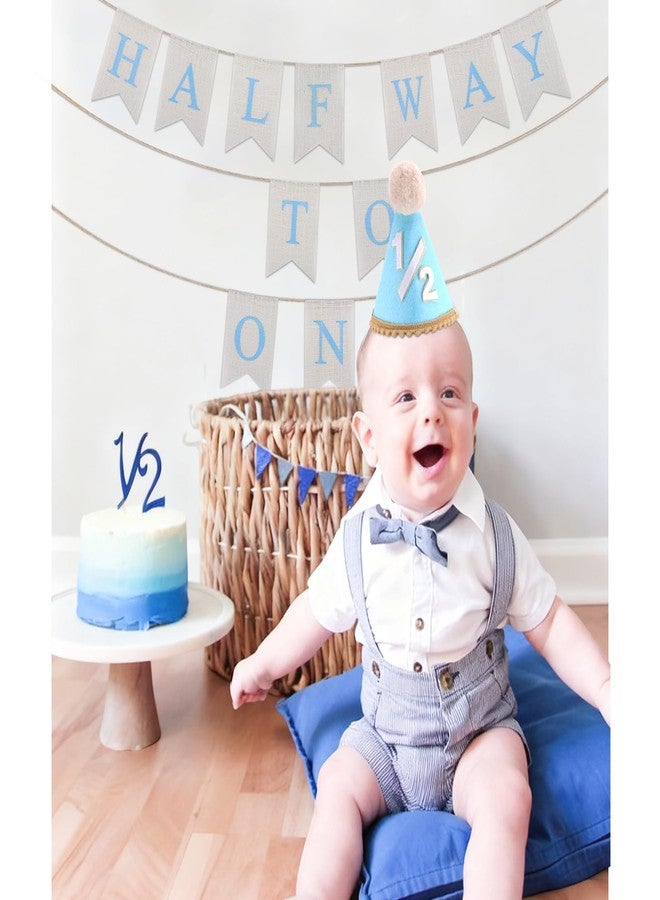CUBACO 1/2 Birthday boy Girl Banner, half birthday decorations party hats 6 months Banner Decorations Outfit Half Way to One baby boy for Blue Themed Baby Shower Party Supplie - Image 3