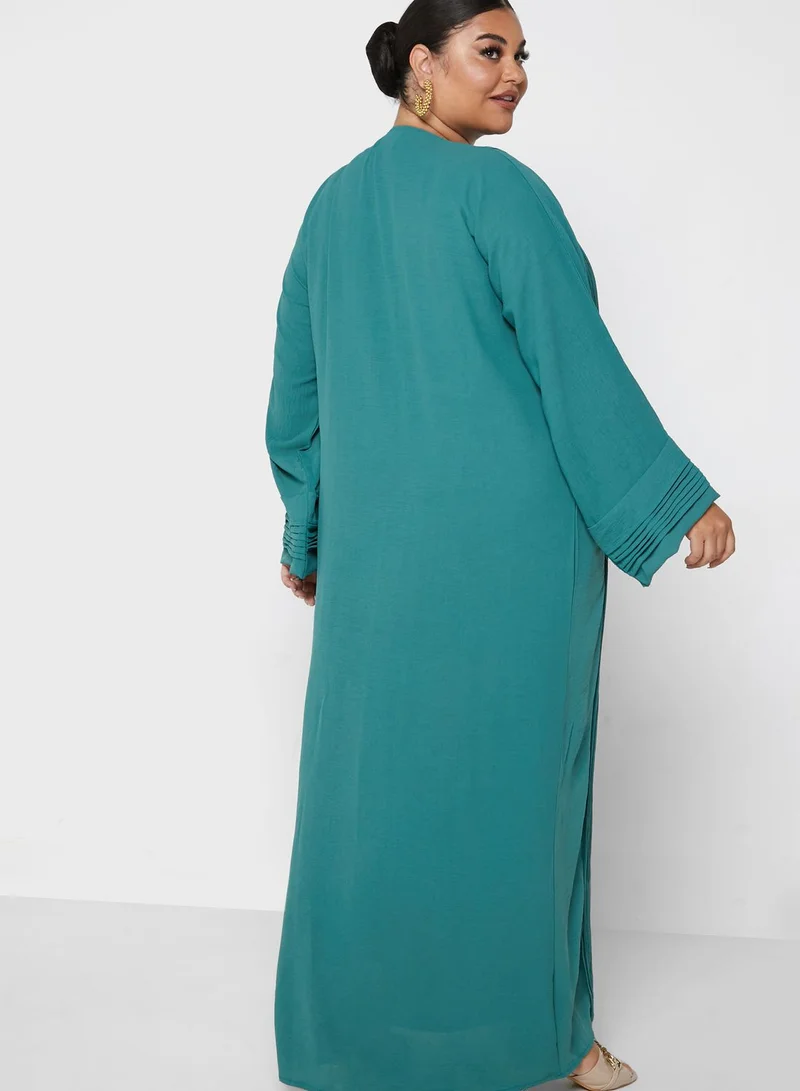 Hayas Closet Curve Pleated Contrast Detail Abaya