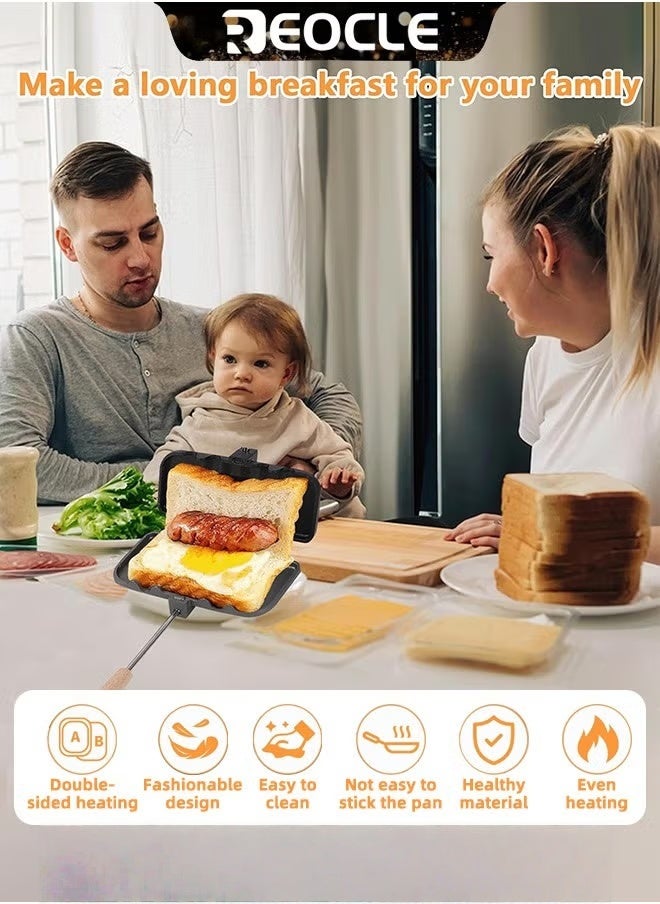 ريوكل صانعة الساندويتشات مع صينية خبز الساندويتشات ذات الوجهين للإفطار مقلاة الساندويتشات غير اللاصقة للإفطار عجة الفطائر والفطائر المحمصة  - Image 4