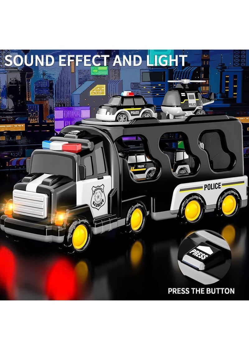 Police Truck Toys Toddlers 3 4 5 6 Years Old 5 in 1 Truck Friction Power Toy Car with Light and Sound Transport Vehicle Carrier Truck Car Toys Set for Boys and Girls 3 to 5 Years Old  - Image 4
