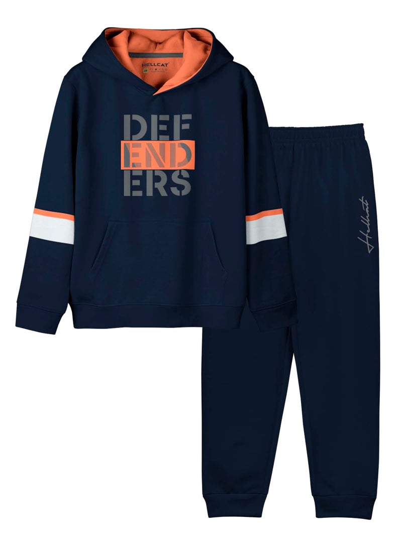 HELLCAT Trendy Printed Cotton Blend Hoodie T-Shirt Jogger Trackpant Clothing Set for Boys - Pack of 1 / Blue / 9-10 Years - Image 1