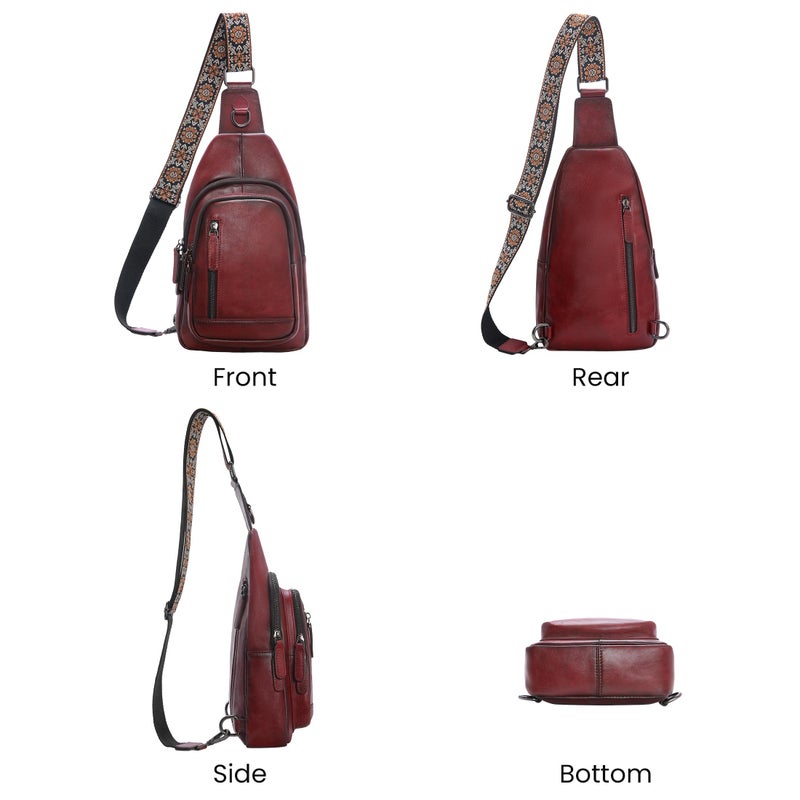 HESHE Leather Sling Bag for Women Crossbody Bags with Multi-Pocket Stylish Fanny Packs for Travel Chest Bag (Wine) - Image 5