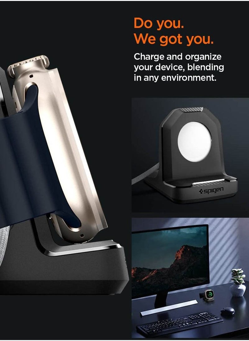 Spigen - Rugged Armor Apple Watch Charger Stand for Apple Watch Ultra 2/1, Series 10/9/8/SE2/7/6/SE/5/4 (49mm,46mm,45mm,44mm,42mm,41mm,40mm) Durable TPU with Non-Slip Stable Base - Black - Image 1
